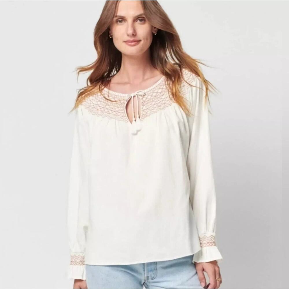 NEW Faherty Laura Embroidered Top 100% Organic Cotton Size S Whisper White $148